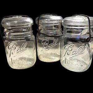 Vintage 1933-1962  Set of 3 Ball Ideal Lightning Pint Jars no gaskets